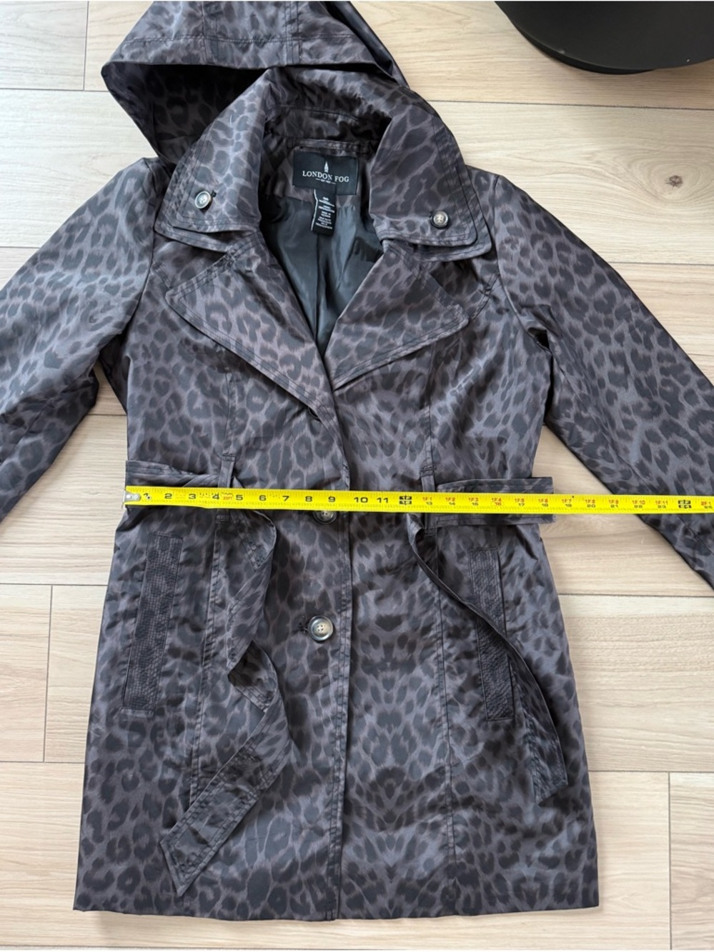 London Fog Leopard Print Trench Coat Belted Hooded M - Picture 6 of 6
